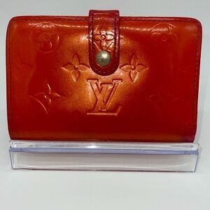 Louis Vuitton Red Vernis French Kisslock Bifold Wallet Snap Patent Leather